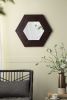 18.5" x 18.5" Hexagon Mirror with Solid Wood Frame, Wall Decor for Living Room Bathroom Hallway, Dark Brown