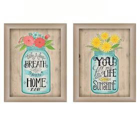 "Mason Jars I Collection" 2-Piece Vignette By Debbie Strain, Printed Wall Art, Ready To Hang Framed Poster, Beige Frame