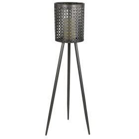 Decmode Large Round Pierced Black Metal Lantern Candle Holder with Tripod Base & Quatrefoil Pattern, 8' x 32'