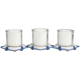 DecMode 3 Candle Blue Metal Buoy Distressed 3 Linked Candle Holder with White Wood Accents