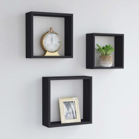 Wall Cube Shelves 3 pcs Black MDF