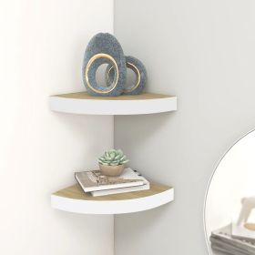 Wall Corner Shelves 2 pcs Oak and White 13.7"x13.7"x1.4" MDF