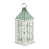 Noble House Montville Mango Wood Handcrafted Decorative Lantern, White and Green Patina