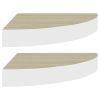 Wall Corner Shelves 2 pcs Oak and White 13.7"x13.7"x1.4" MDF