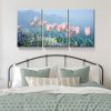 3 Panels Framed Pink Tulip Beside Sea Canvas Wall Art Decor,3 Pieces Mordern Canvas Decoration Painting for Office,Dining room,Living room, Bedroom De