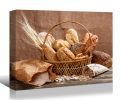 Framed Canvas Wall Art Decor Bread Painting, Still Life Bread in Basket Painting Decoration For Office Living Room, Bedroom Decor-Ready To Hang