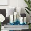 DecMode 3-Slot Silver Glass Pillar Hurricane Lamp with Ombre Effect, Set of 3