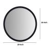 28 Inch Round Wooden Floating Beveled Wall Mirror, Black