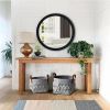 28 Inch Round Wooden Floating Beveled Wall Mirror, Black