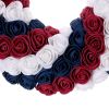 Independence Day Wreath Artificial Blue White Red Flower Hanging Garland for 4th of July Memorial Day Door Decoration