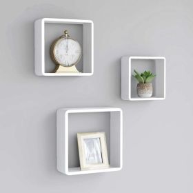 Wall Cube Shelves 3 pcs White MDF (Color: White)